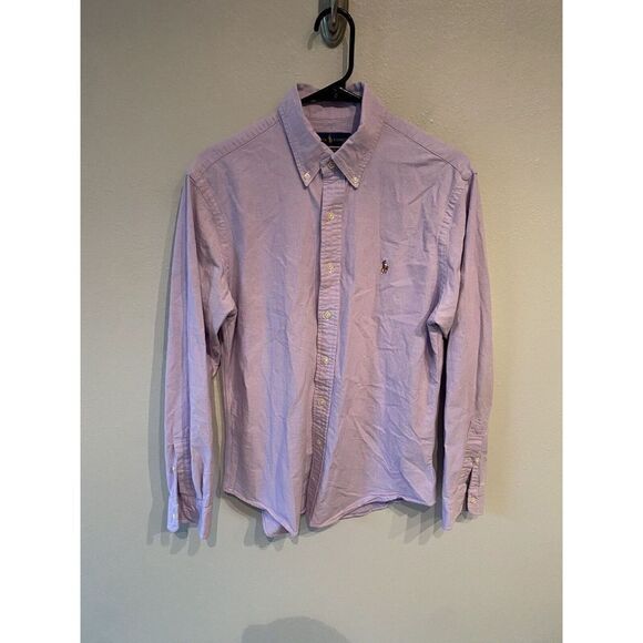 Ralph Lauren Mens Large Slim Stretch Oxford Long Sleeve Button Down Shirt Purple - Picture 1 of 8